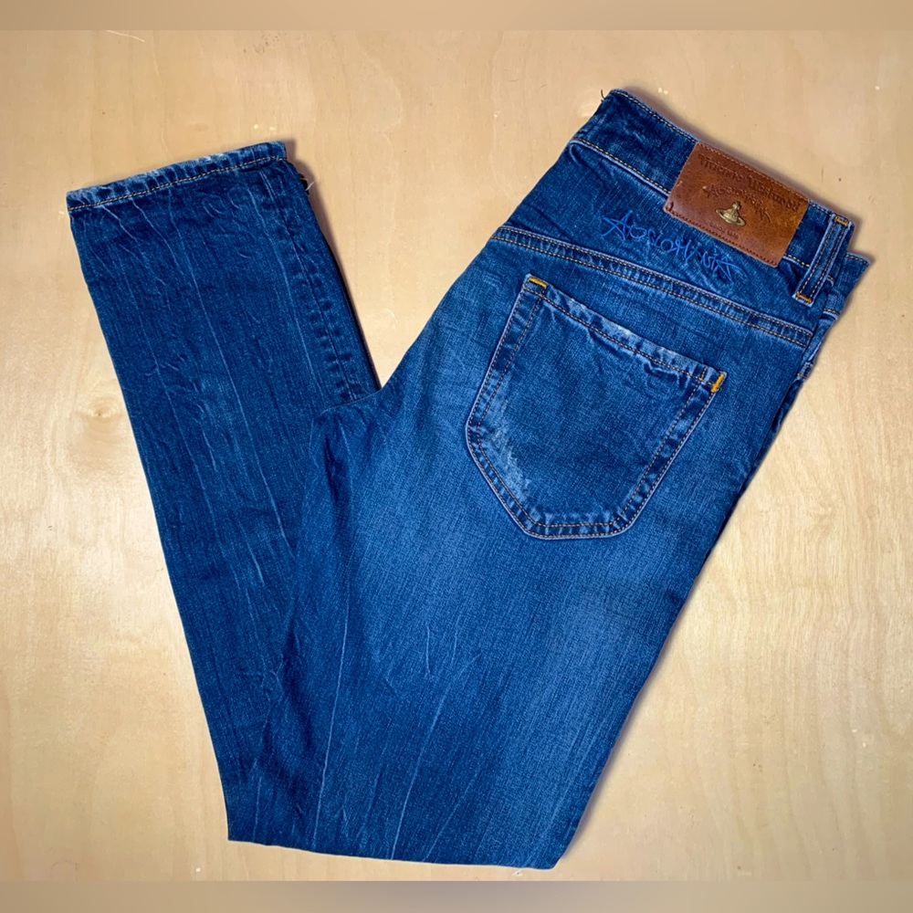 Vivienne Westwood Anglomania Skinny Distressed Dark Wash Blue Jeans W25